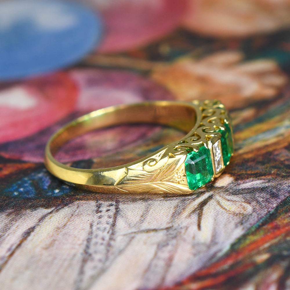 1930's Quality Emerald & Diamond Half Hoop Ring