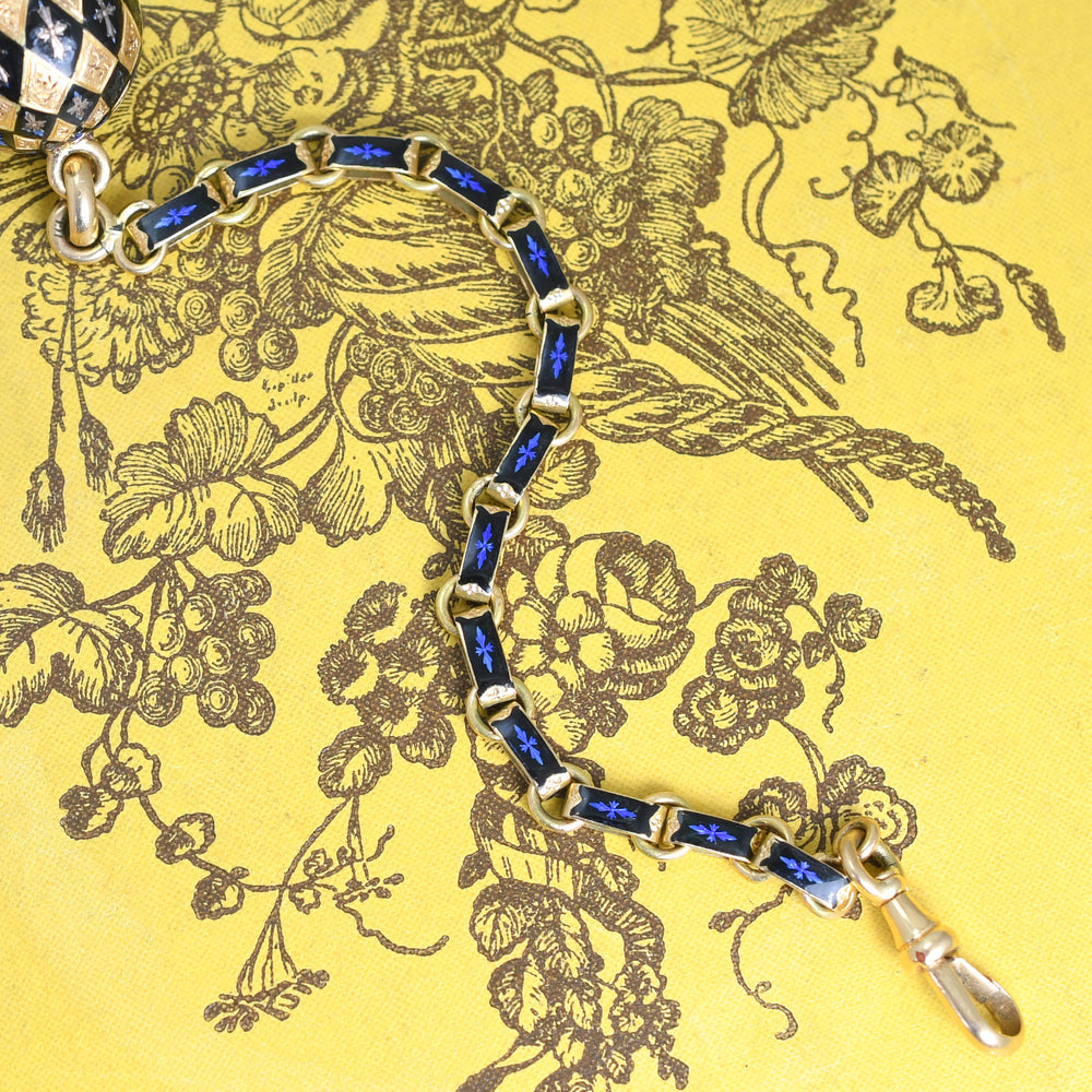 Antique 18k Gold & Enamel Orb Fob & Chain