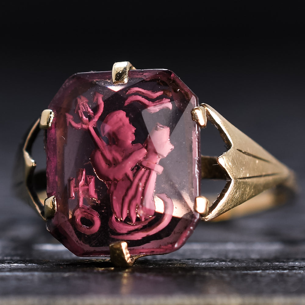 1920's Poseidon Reverse Carved Intaglio Ring