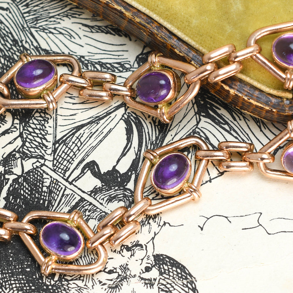 Edwardian Amethyst Fancy-Link Bracelet with Heart Padlock Clasp