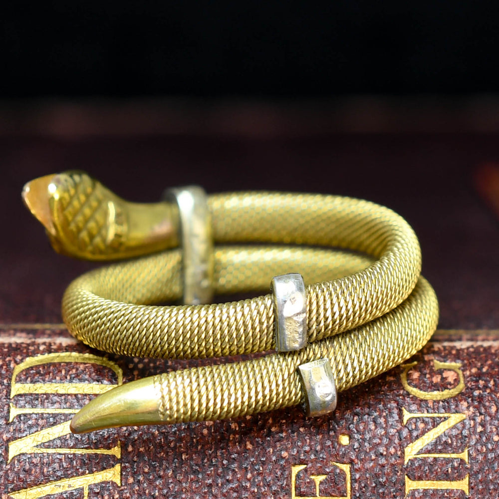 Victorian Garnet & Gold Mesh Coiled Snake Ring
