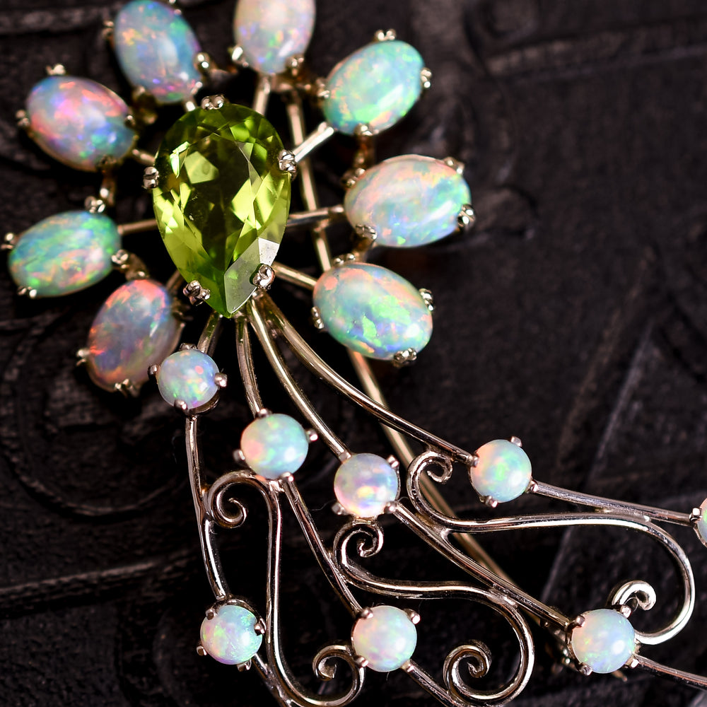 Vintage Peridot & Opal Comet Brooch