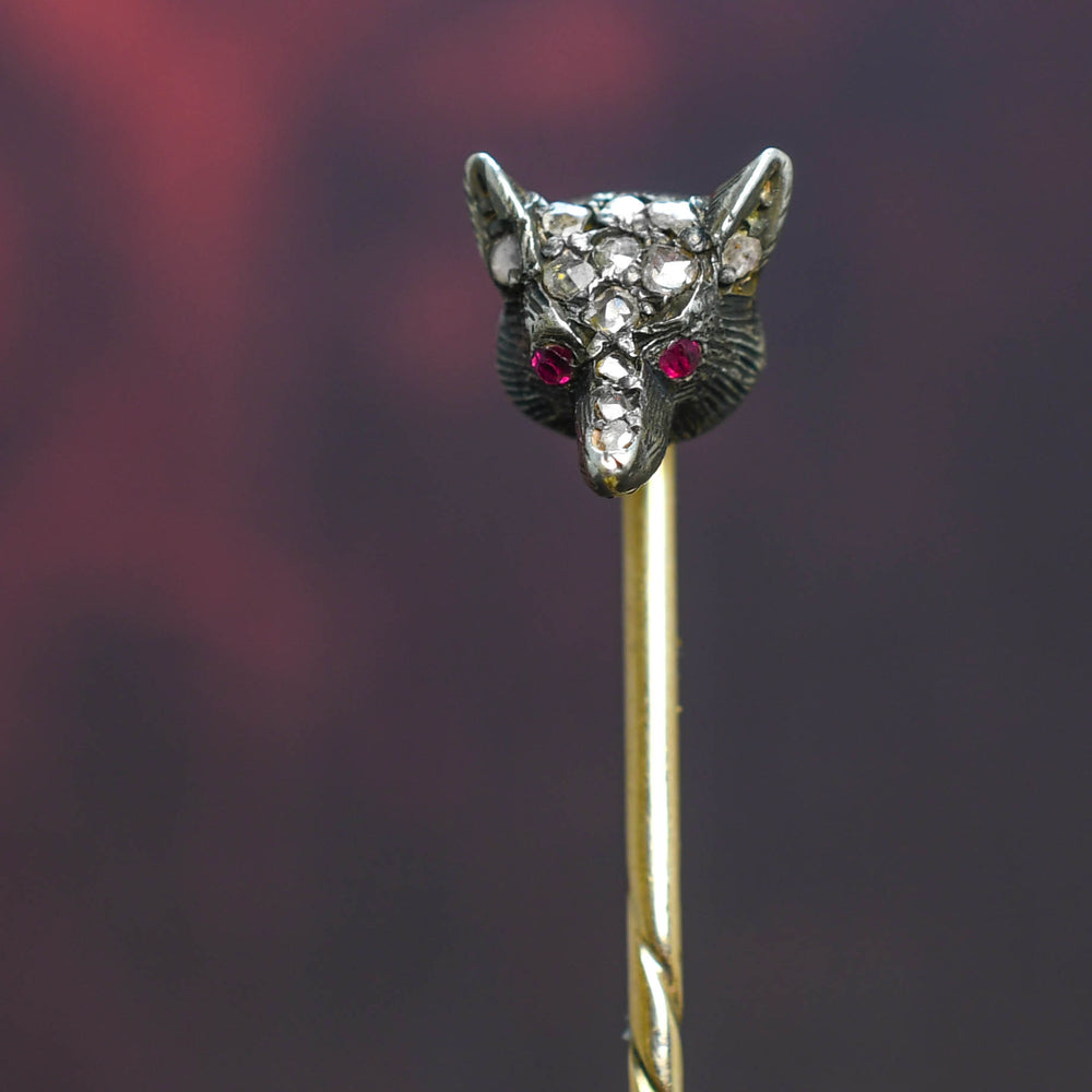 Victorian Diamond & Ruby Fox Stick Pin