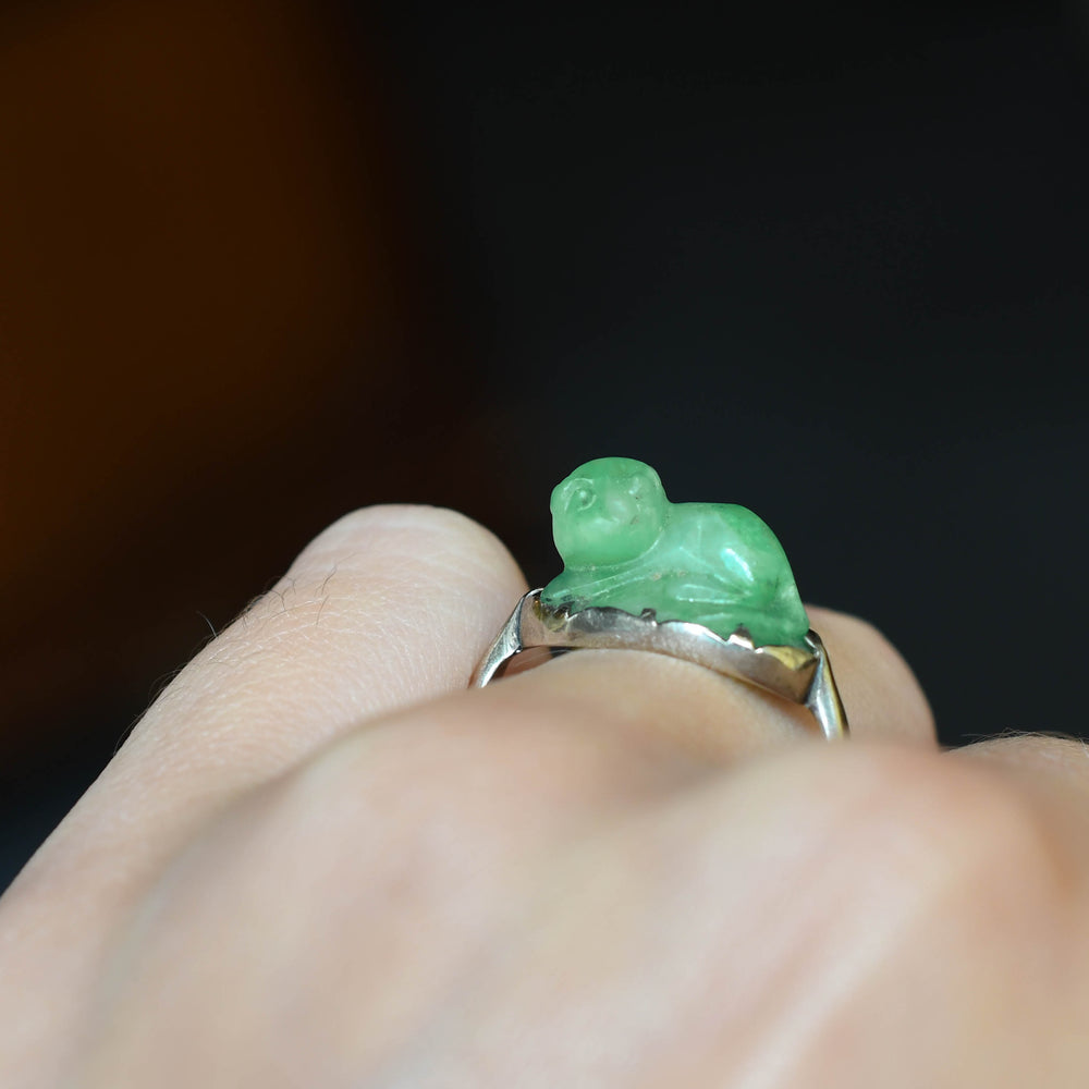 Art Deco Jade Cat Ring