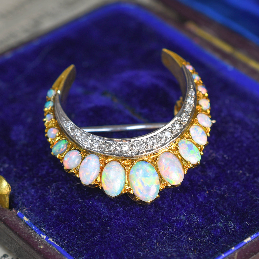 Late Victorian Opal & Diamond Crescent Brooch