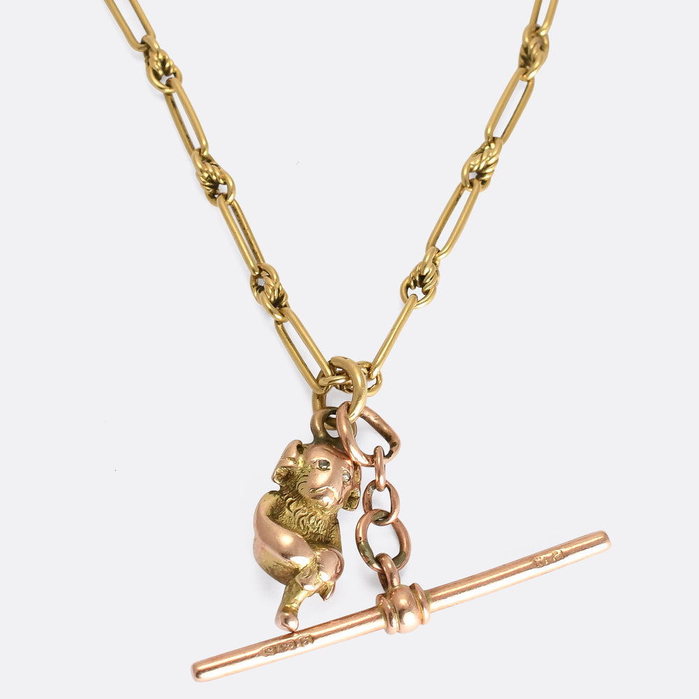 Edwardian Gold Chain with T-Bar & Diamond Imp