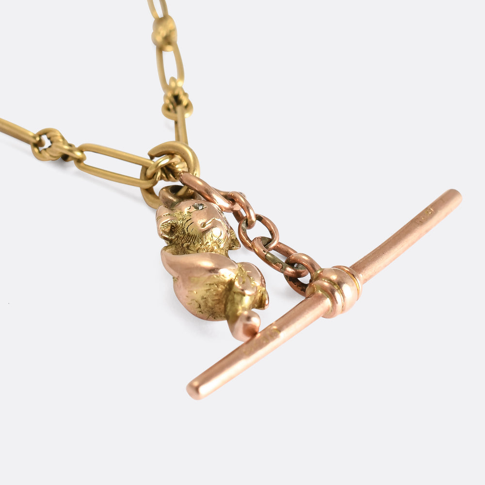 Edwardian Gold Chain with T-Bar & Diamond Imp