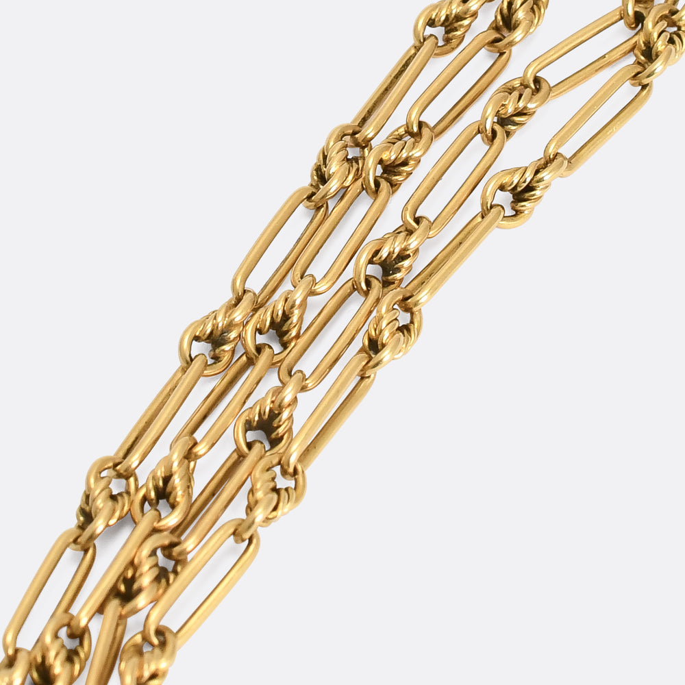 Edwardian Gold Chain with T-Bar & Diamond Imp