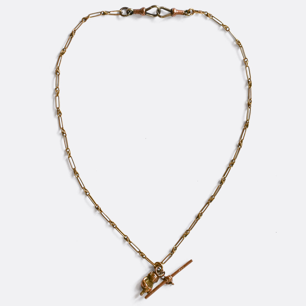 Edwardian Gold Chain with T-Bar & Diamond Imp