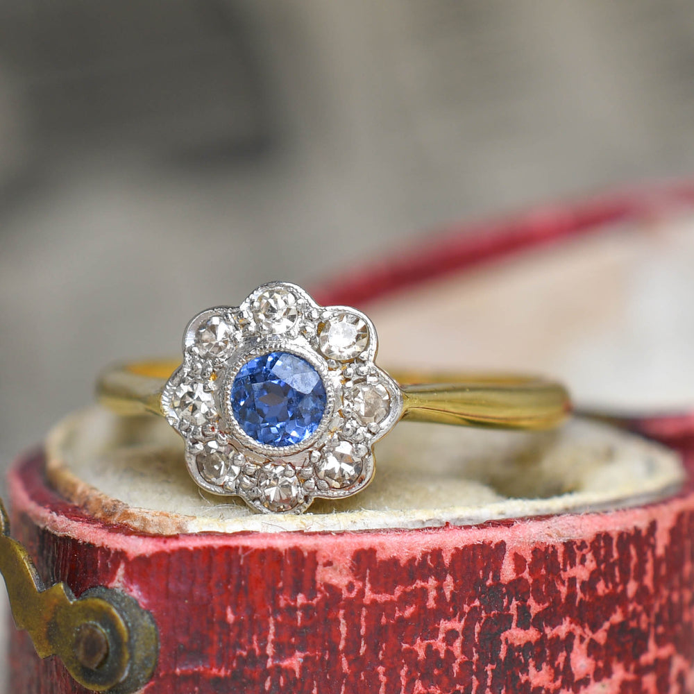 Edwardian Sapphire & Diamond Daisy Cluster Ring