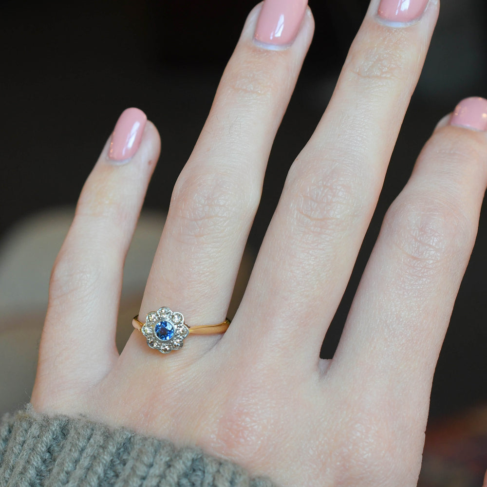 Edwardian Sapphire & Diamond Daisy Cluster Ring