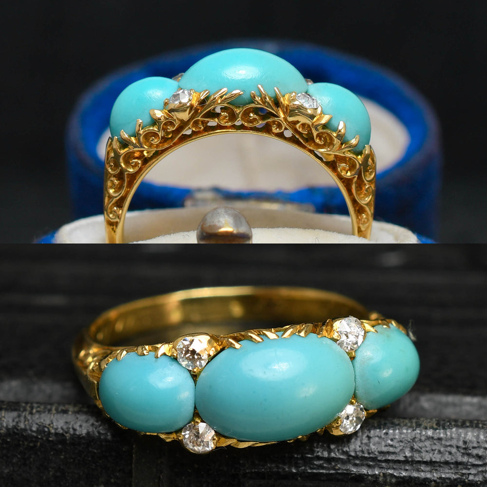 Victorian Turquoise & Diamond Half Hoop Ring