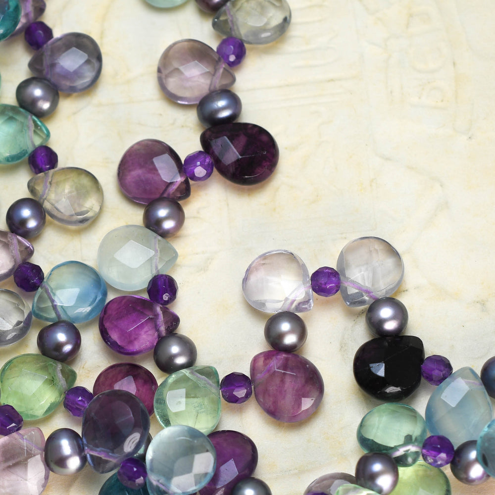 1950's Amethyst, Aquamarine & Emerald Multi-Layer Bead Necklace
