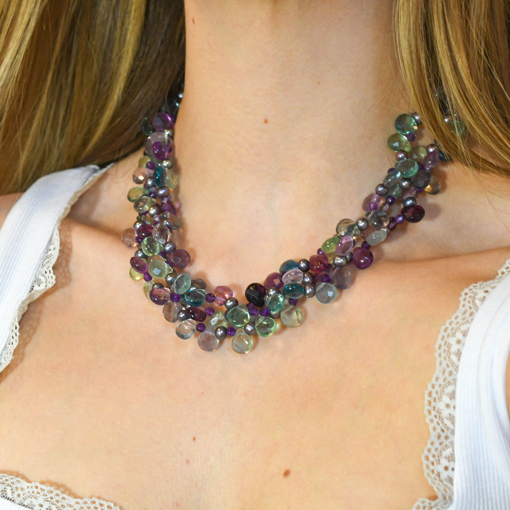 1950's Amethyst, Aquamarine & Emerald Multi-Layer Bead Necklace