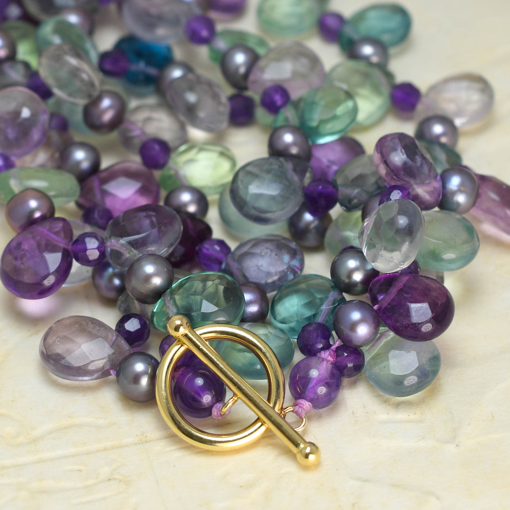 1950's Amethyst, Aquamarine & Emerald Multi-Layer Bead Necklace