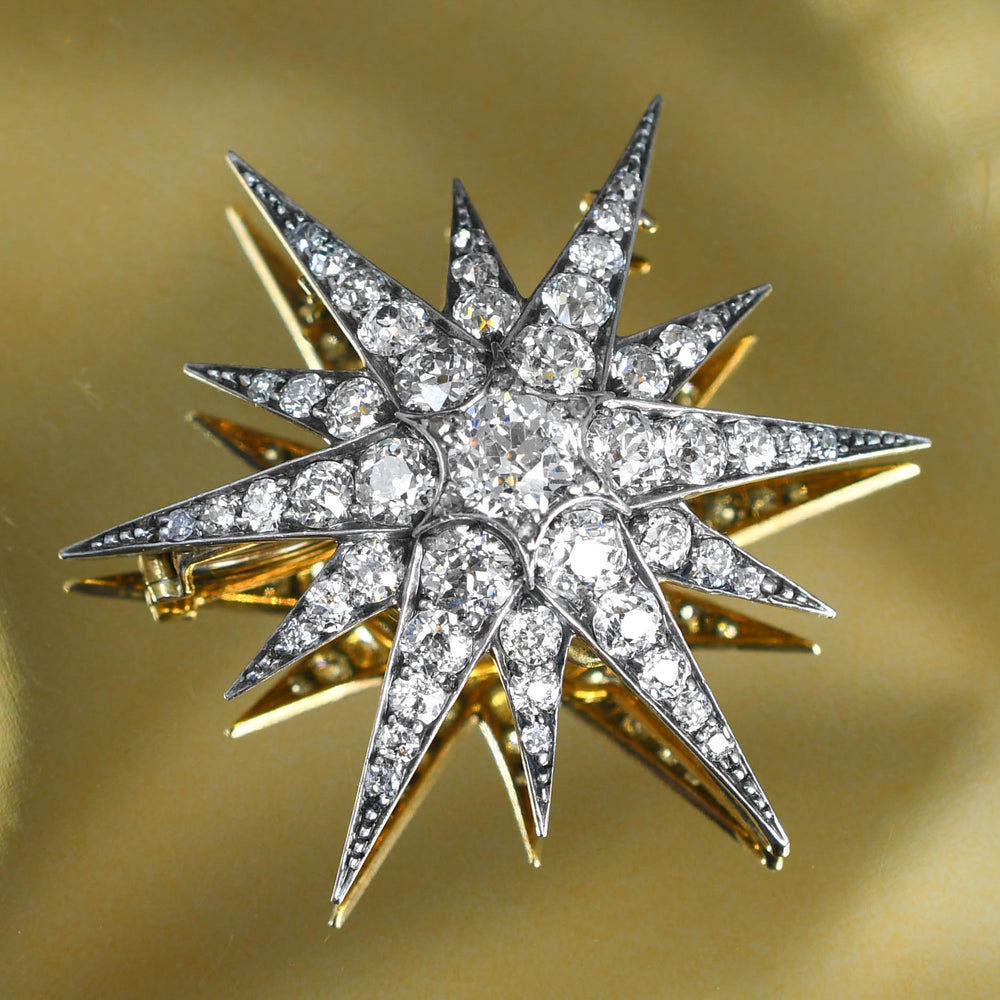 Victorian 4.72ct Diamond Star Pendant Brooch