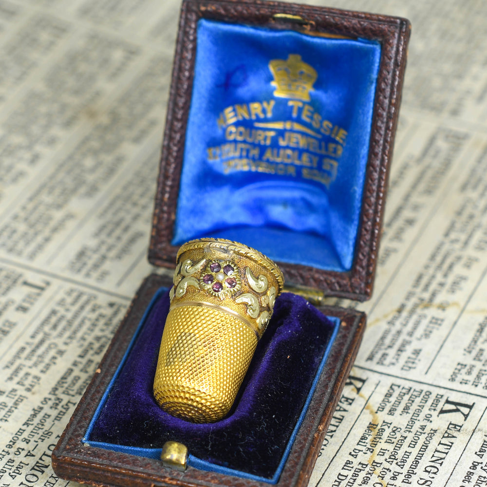 Regency Period Garnet & Pearl Floral Thimble