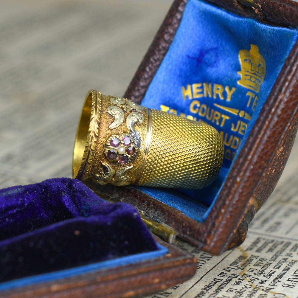 Regency Period Garnet & Pearl Floral Thimble