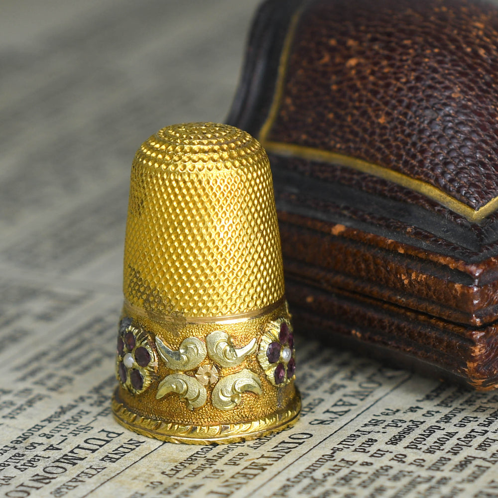 Regency Period Garnet & Pearl Floral Thimble