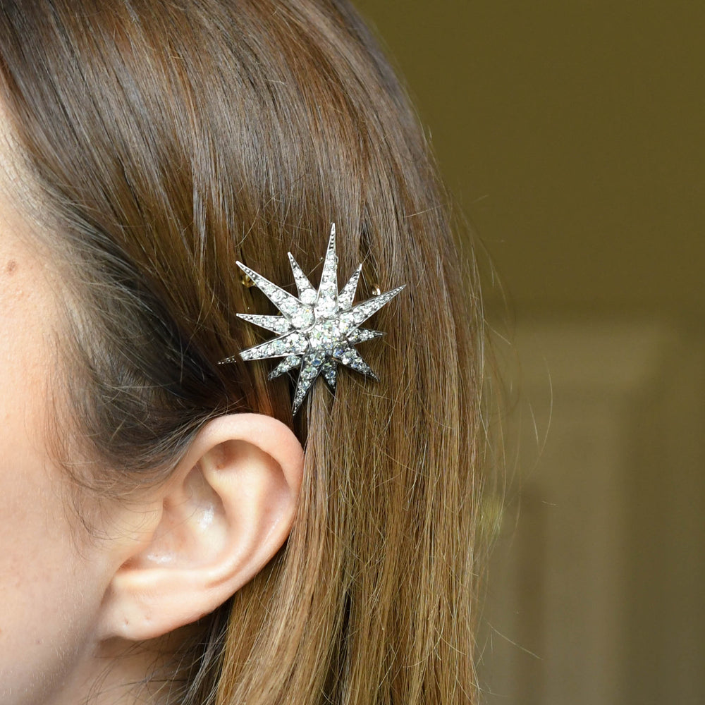 Victorian 4.72ct Diamond Star Pendant Brooch