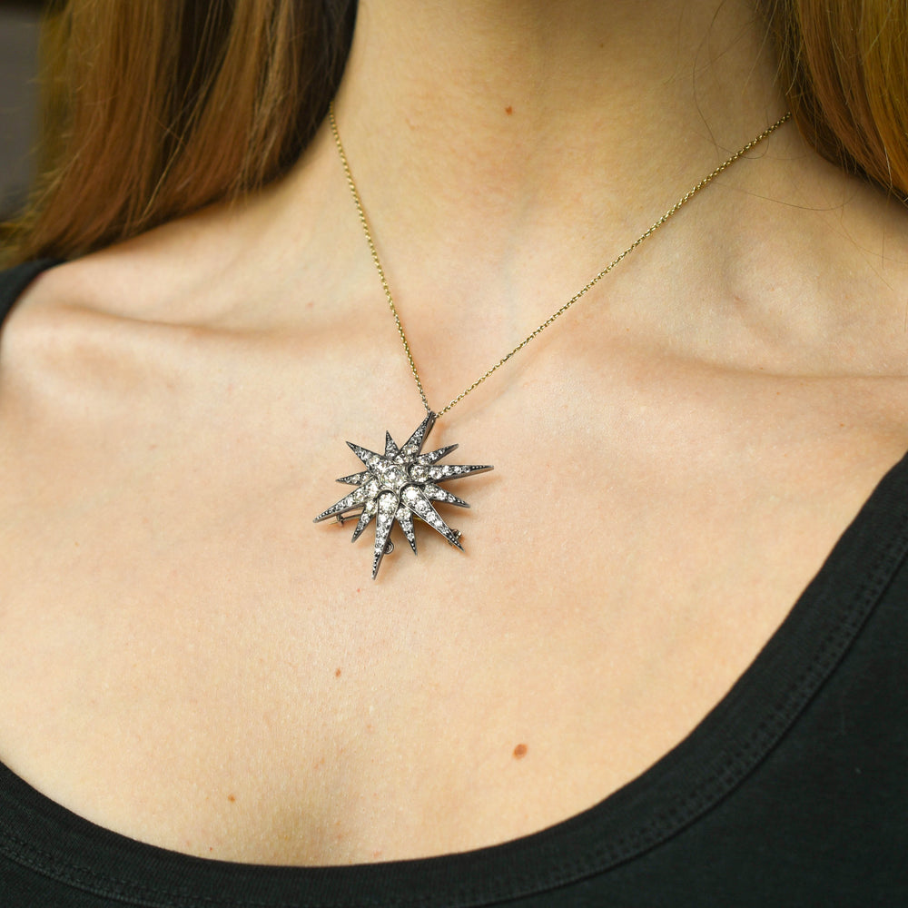 Victorian 4.72ct Diamond Star Pendant Brooch