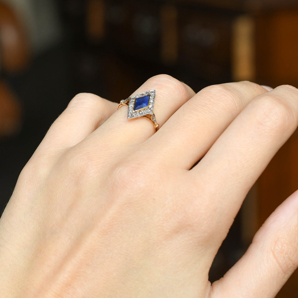 Edwardian 1.1ct Sapphire & Rose Cut Diamond Cluster Ring