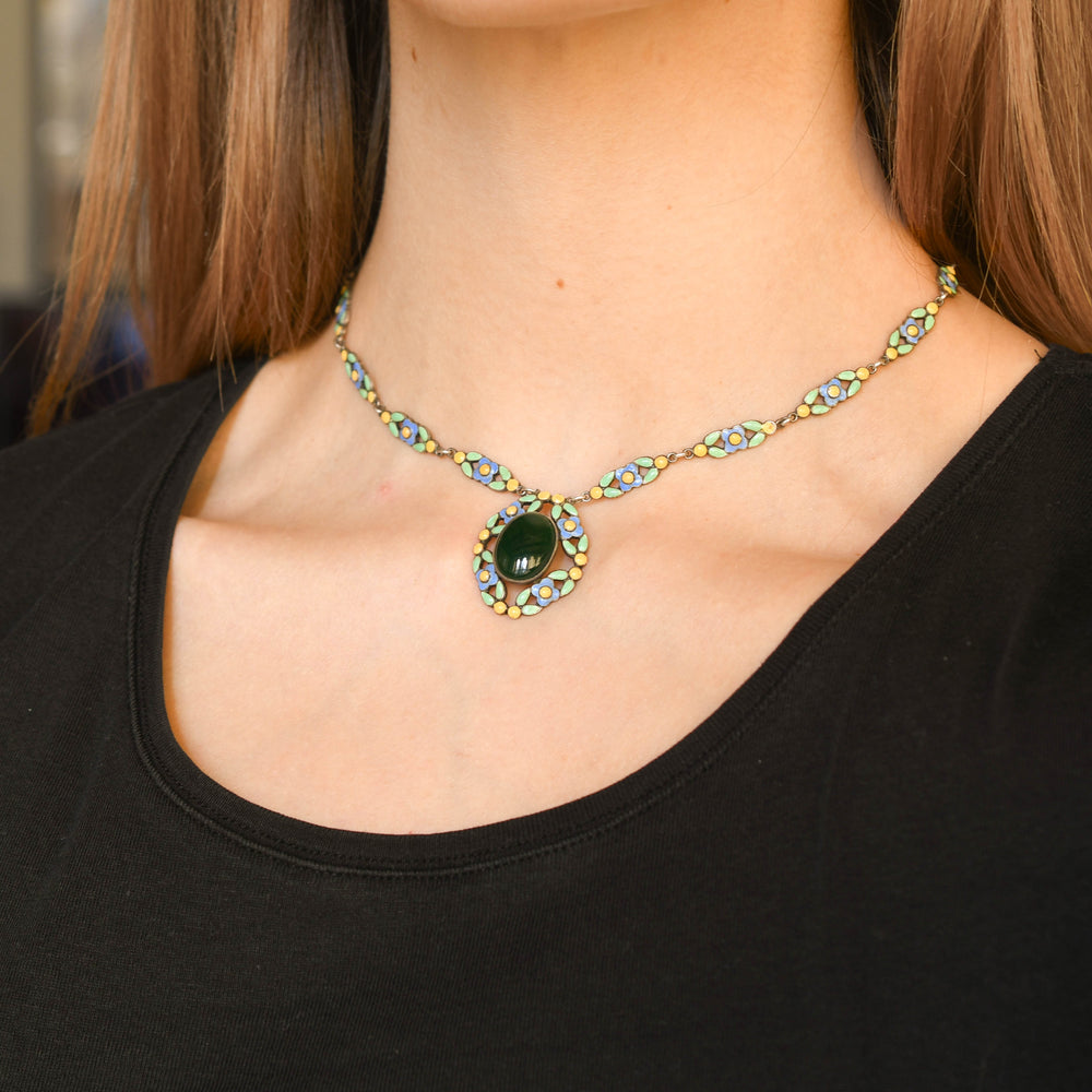 Arts & Crafts Chalcedony & Enamel Necklace by Bernard Instone