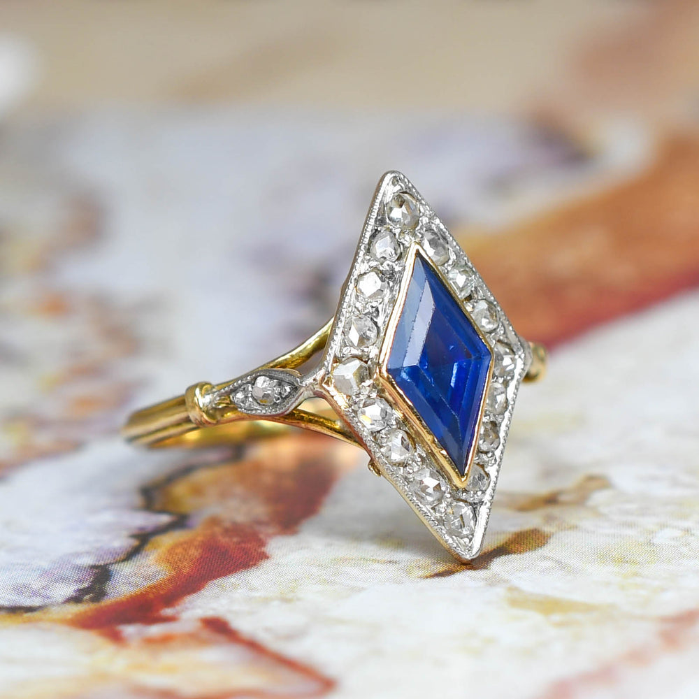 Edwardian 1.1ct Sapphire & Rose Cut Diamond Cluster Ring