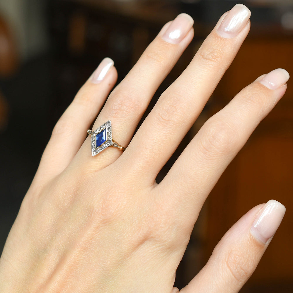 Edwardian 1.1ct Sapphire & Rose Cut Diamond Cluster Ring