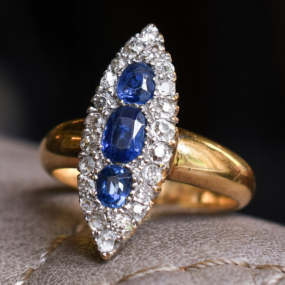 Victorian Sapphire & Diamond Navette Cluster Ring