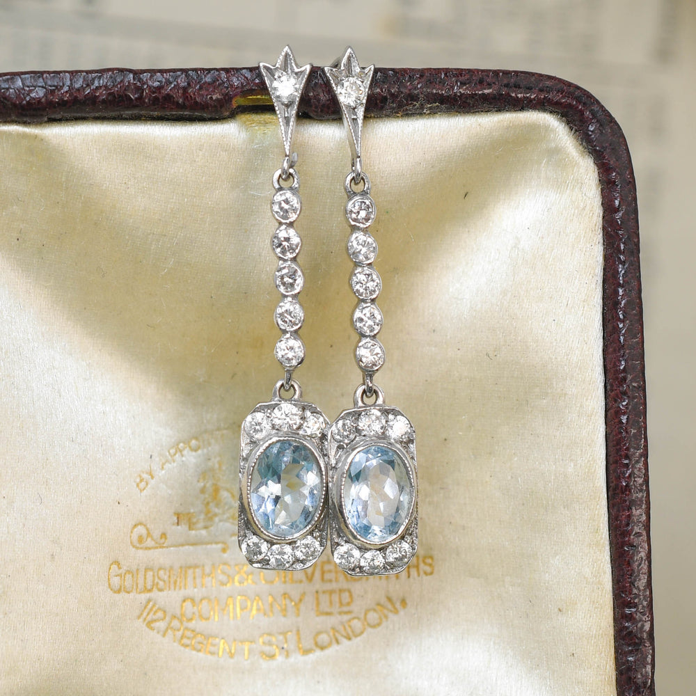 Edwardian Aquamarine & Diamond Drop Earrings