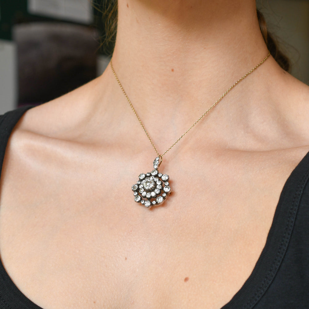 Georgian Boxed 8.46ct Diamond Cluster Brooch Pendant