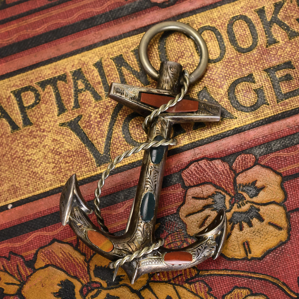 Victorian Agate Anchor Brooch