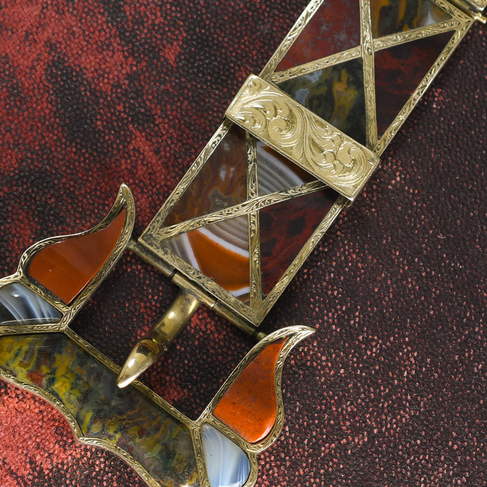 Victorian Scottish Agate Buckle Panel Bracelet