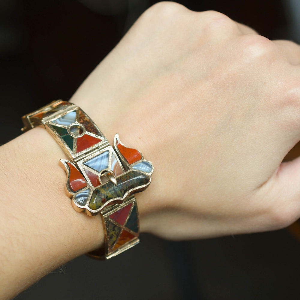 Victorian Scottish Agate Buckle Panel Bracelet