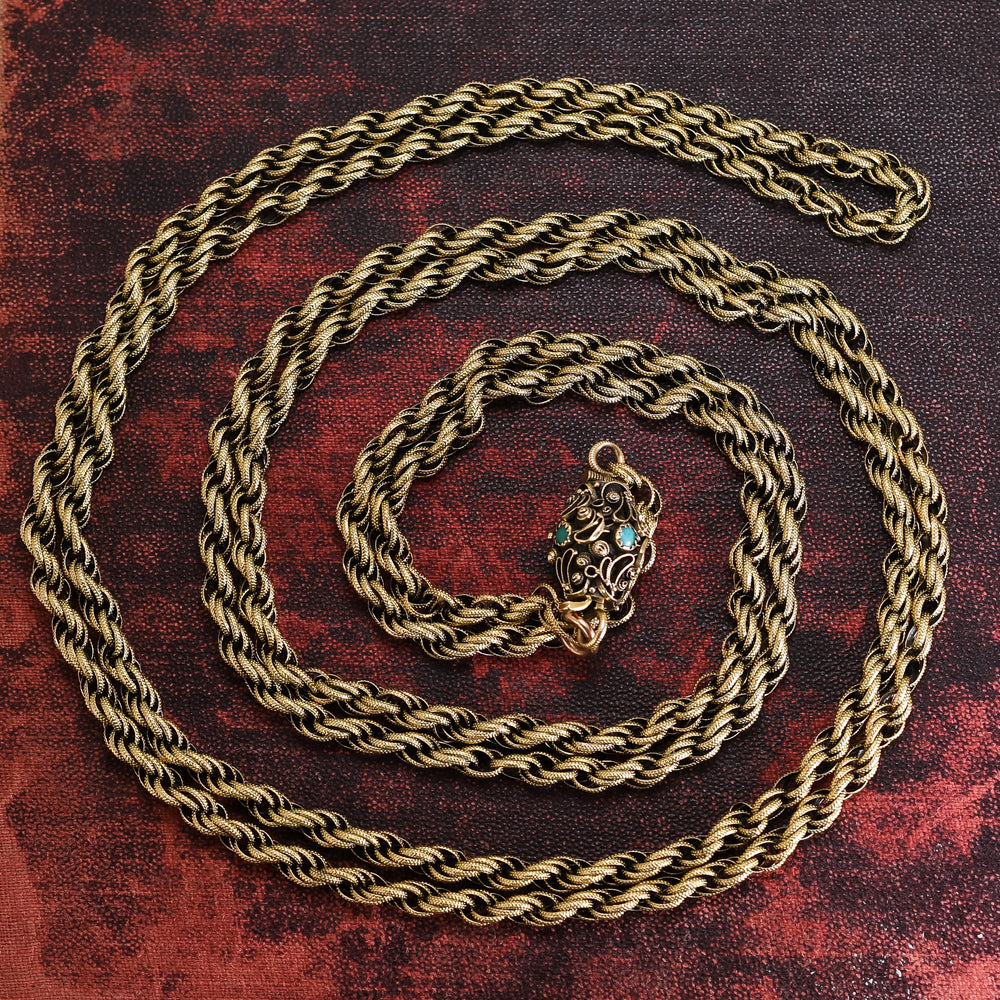 Georgian Regency 15k Gold Turquoise Long Guard Chain