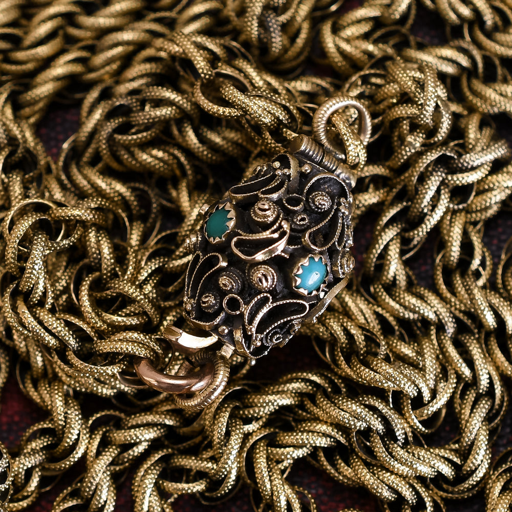 Georgian Regency 15k Gold Turquoise Long Guard Chain