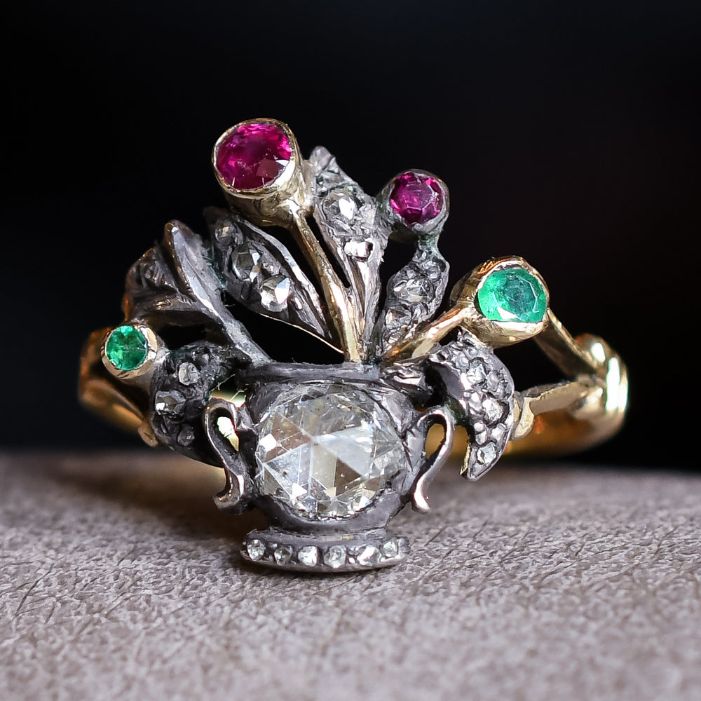 Georgian Diamond, Ruby & Emerald Giardinetti Ring