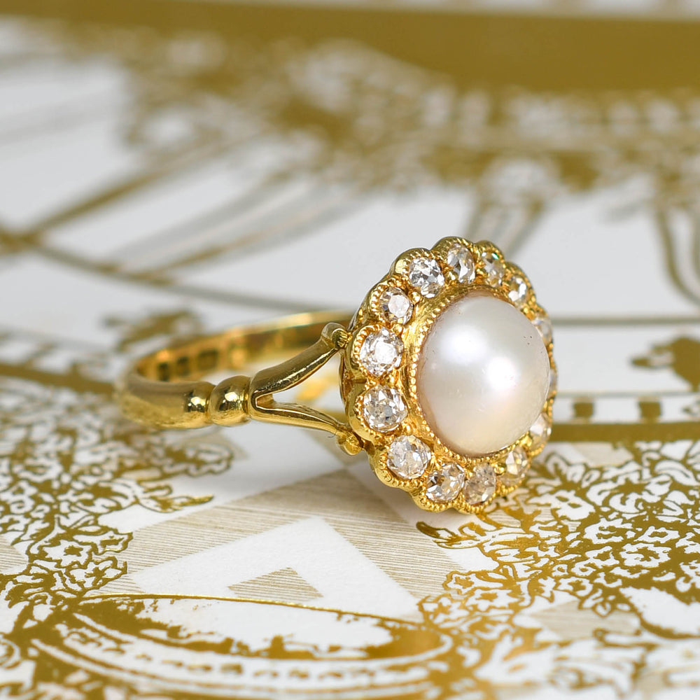 Pretty Antique Pearl & Diamond Cluster Ring