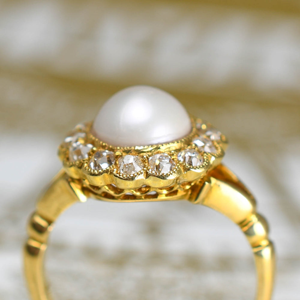 Pretty Antique Pearl & Diamond Cluster Ring
