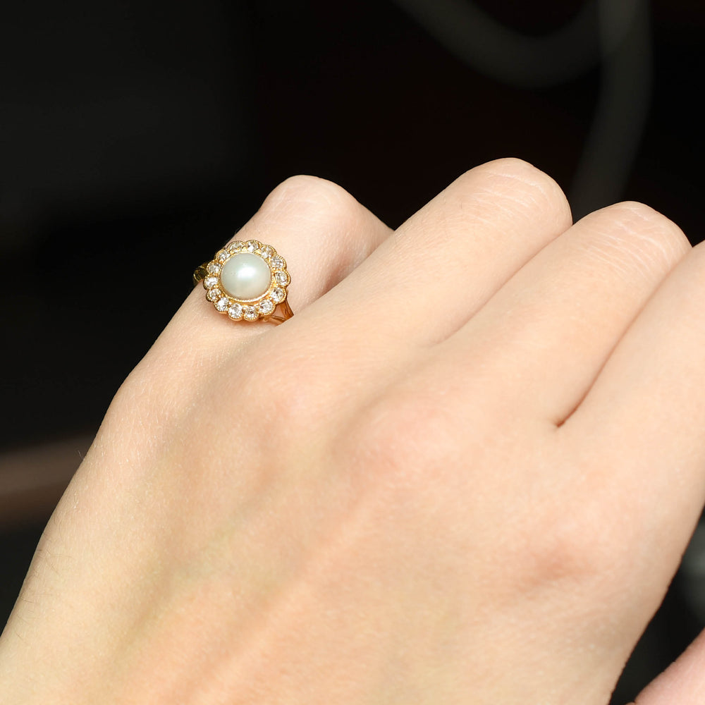 Pretty Antique Pearl & Diamond Cluster Ring