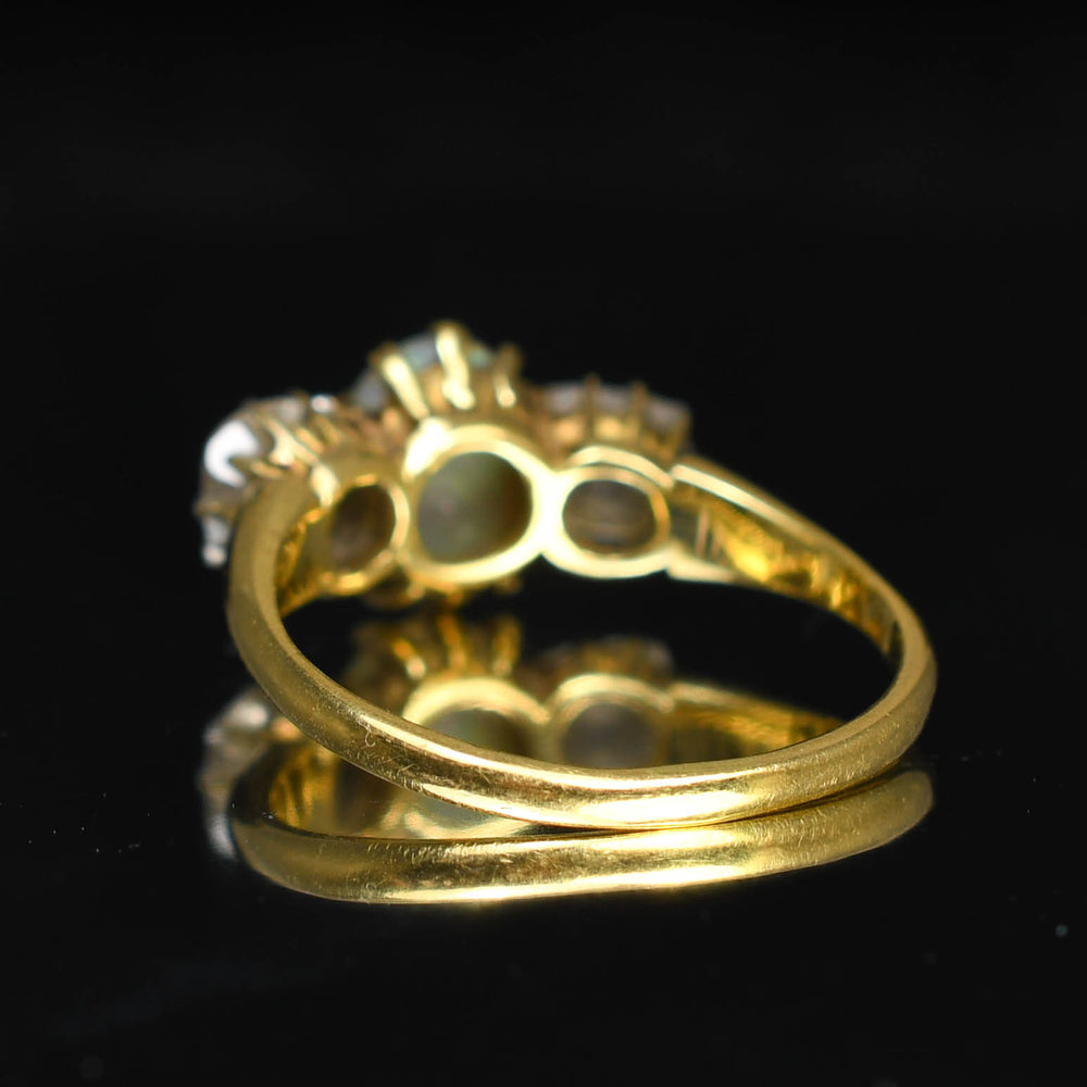 1930's Opal & Cushion Cut Diamond Trilogy Ring