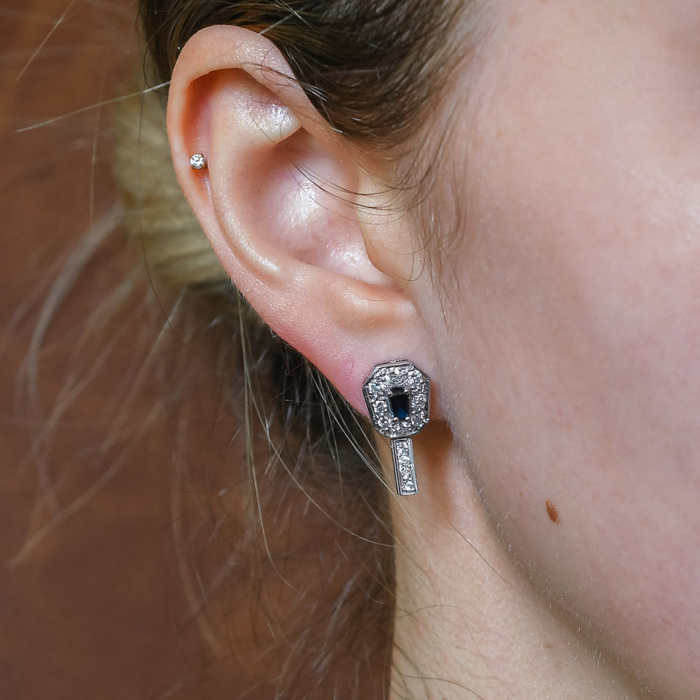 1940's Sapphire & Diamond Cluster Earrings