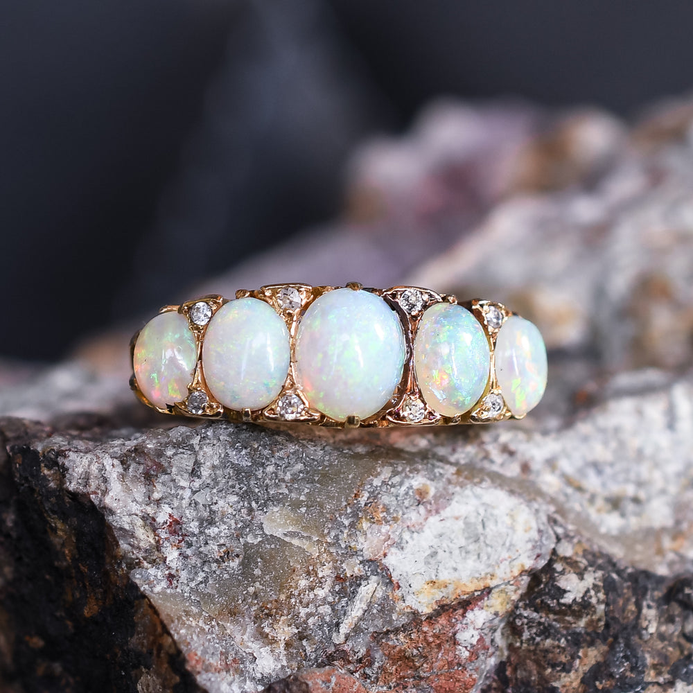 Victorian Opal & Diamond 5-Stone Half Hoop Ring