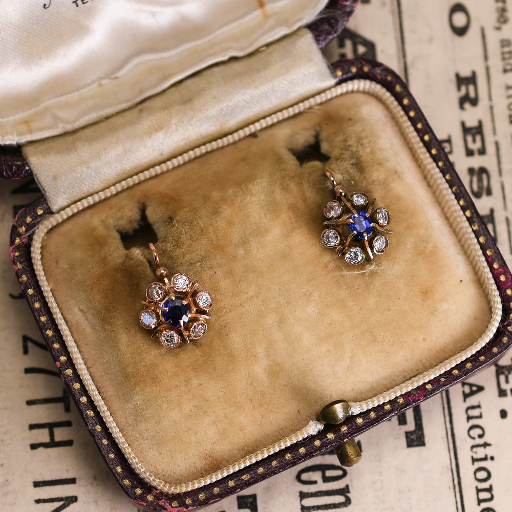 Victorian Sapphire & Diamond Cluster Earrings