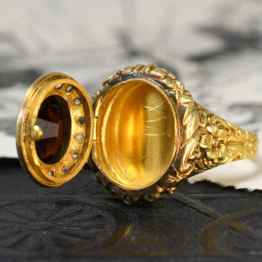 Georgian Garnet & Rose Cut Diamond Locket Ring