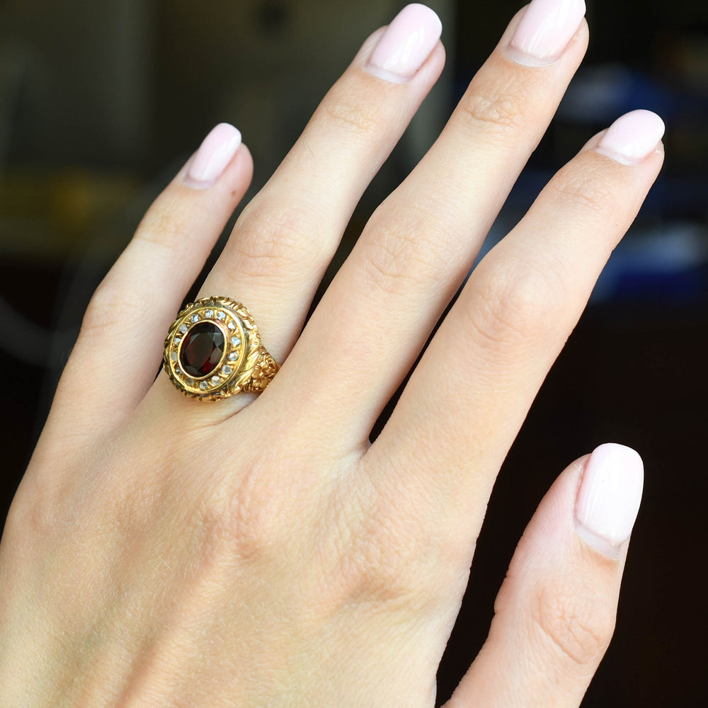 Georgian Garnet & Rose Cut Diamond Locket Ring