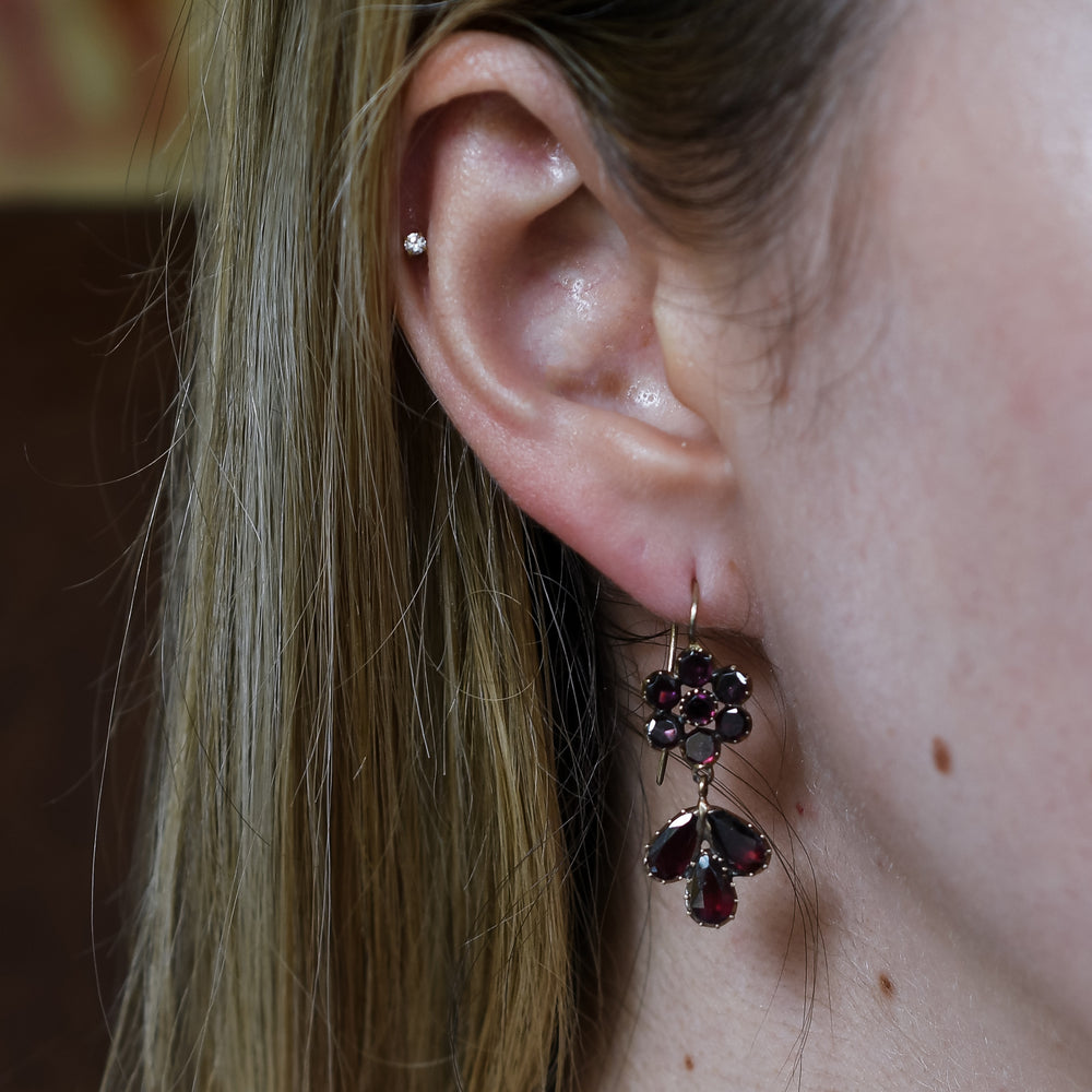 Georgian Garnet Flower Earrings