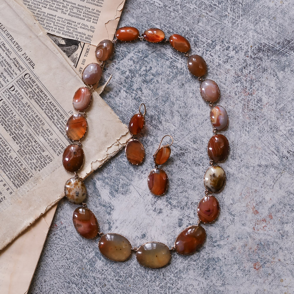 Georgian Agate Rivière Necklace & Earrings Suite