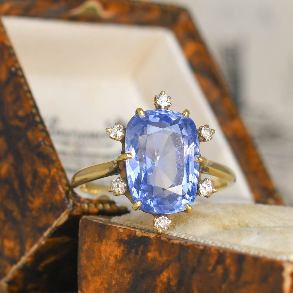 Edwardian 7.5ct Ceylon Sapphire & Diamond Satellite Ring